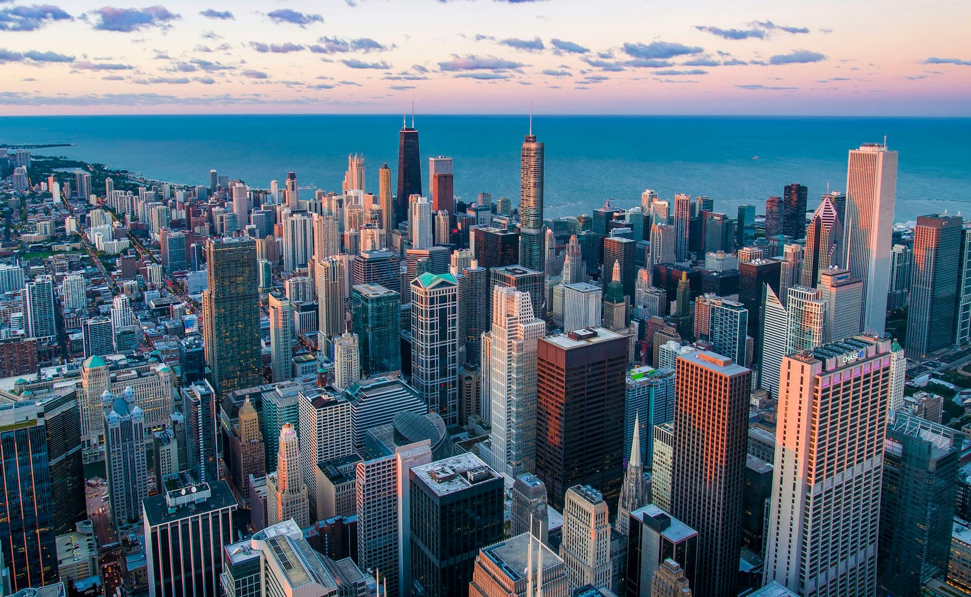 City skyline of residential and office towers